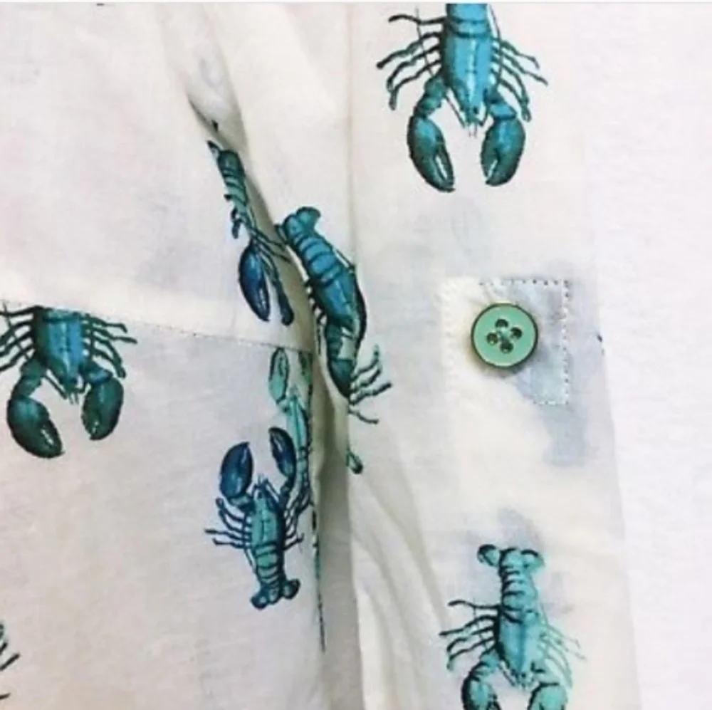 Tory Burch Aqua Blue Coastal Lobster Brigette Shirt Size 4